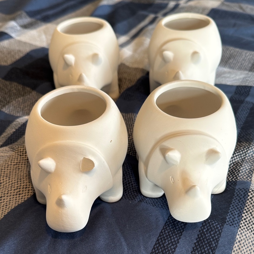 Four White Target Dino/Rhino Succulent  or Cacti Ceramic Planters Paint Party